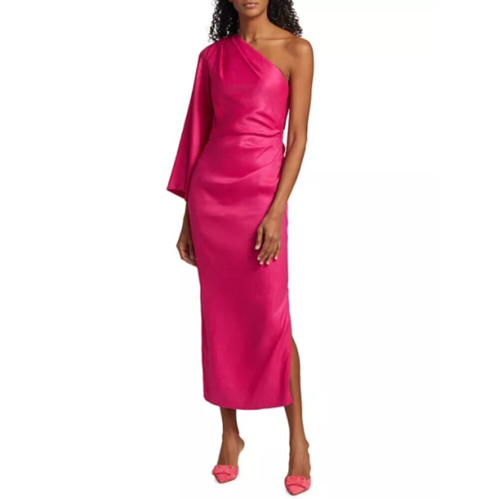 Veronica Beard 'Patsy' One-Shoulder Linen-Blend Maxi Dress, Fuchsia
